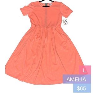 LuLaRoe Amelia Dress Spring Coral Neon Large